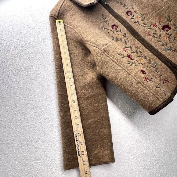 Wool Liz Claiborne western country brown Blazer cozy Jacket zip  flower ‎ L. - Picture 7 of 12